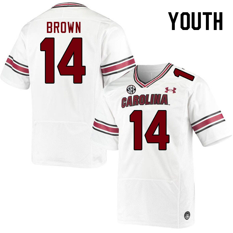 Youth #14 Jared Brown South Carolina Gamecocks College Football Jerseys Stitched-White